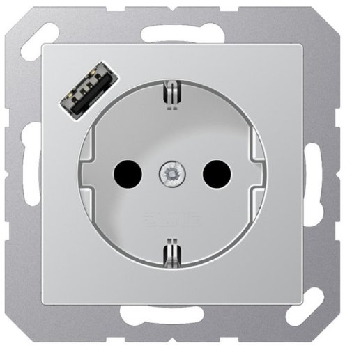 Розетка с заземлением +1хUSB тип A без рамки Jung EcoProfi 1-м. алюминий картинка